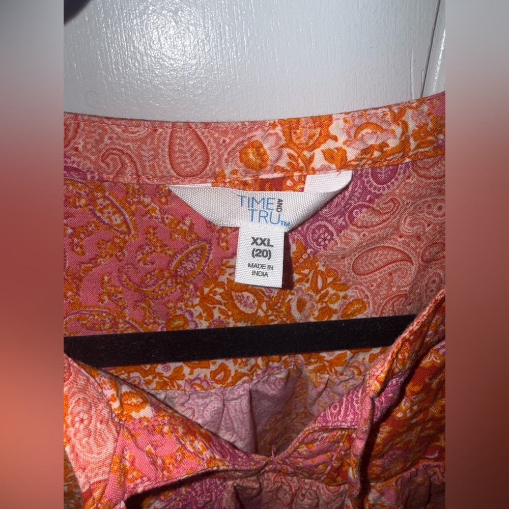 Time and Tru Orange and Pink Patchwork Blouse - Picture 2 of 3